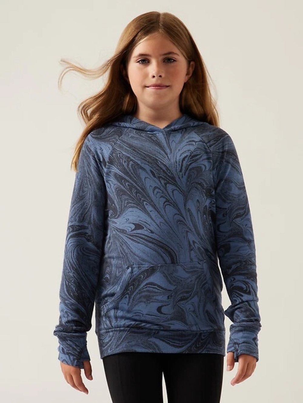 Athleta Girl Blue Marble Print Hoodie Pullover